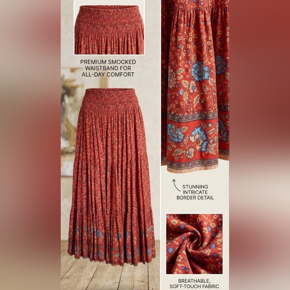 NATURAL LIFE Bohemian Vibrant Red Floral Maxi Skirt - Picture 2 of 8